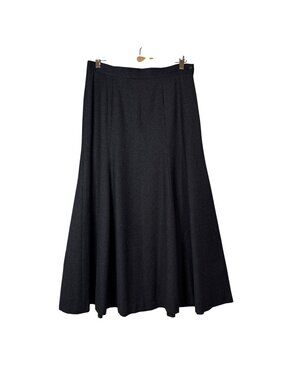 Liz Claiborne 12 Black Wool Midi Skirt Side Zip Button Dark Academia Scholarcore